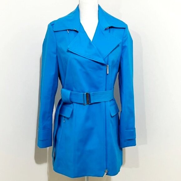 Calvin Klein Blue Zipper Jacket Trench Coat Belted Lined Women's Size S - Picture 6 of 6